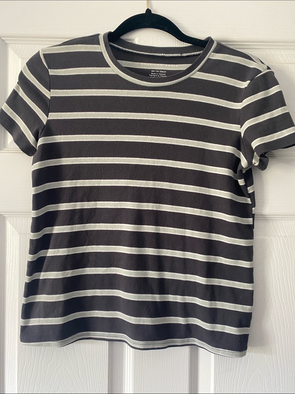 American Eagle Outfitters Black and White Striped Crewneck Tee